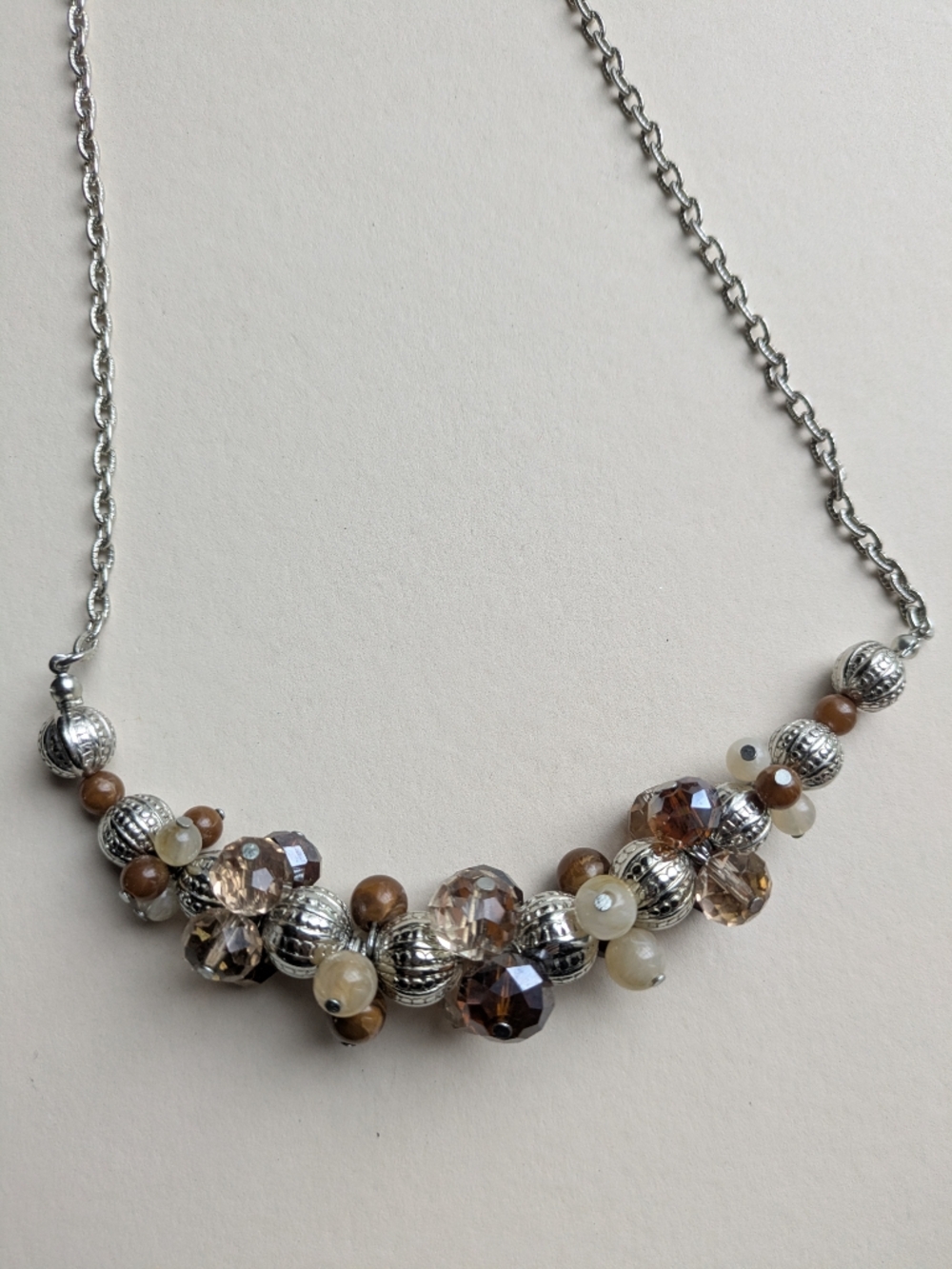 Roman &Sunstone Silver-Tone Necklace with Brown and Cream Faceted Beads